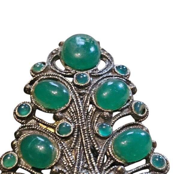 VTG Art Deco Green Leaf Cabochon Dress Clips Silver Tone 1930s 40s? Estate - Picture 10 of 12